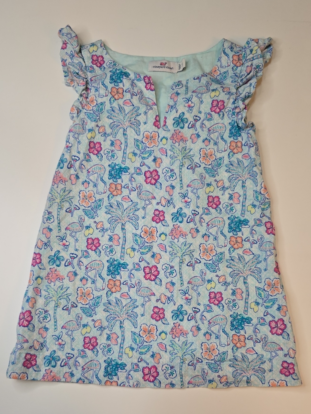 Vineyard Vines Girls' Light Blue Tropical Floral Dress